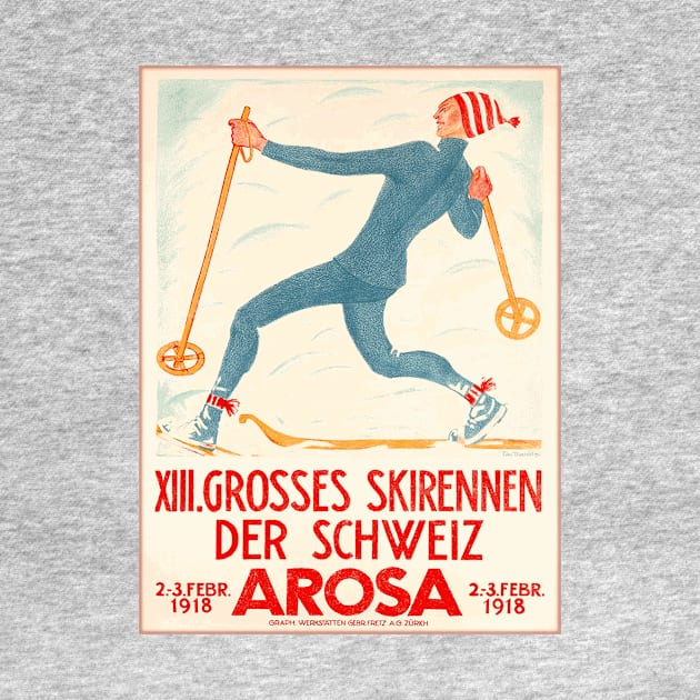 Arosa, Switzerland: 1918 Ski Races Competition - Vintage Swiss Poster by Naves